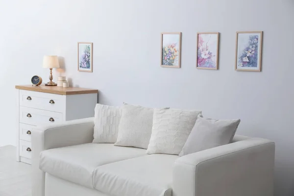 Modern Oturma Odasının Içi Rahat Kanepeyle Dolu — Stok fotoğraf