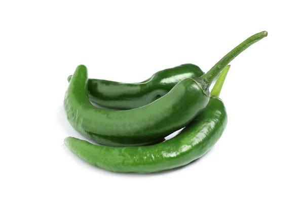 Groene Hete Chili Paprika Witte Achtergrond — Stockfoto