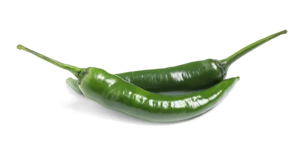 Groene Hete Chili Paprika Witte Achtergrond — Stockfoto