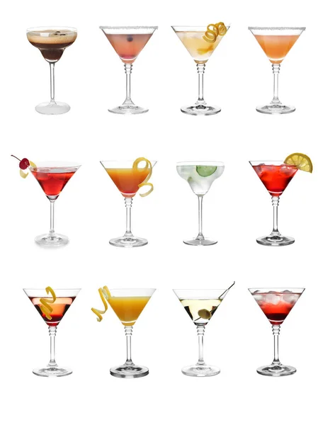 Set Med Olika Martini Cocktails Vit Bakgrund — Stockfoto