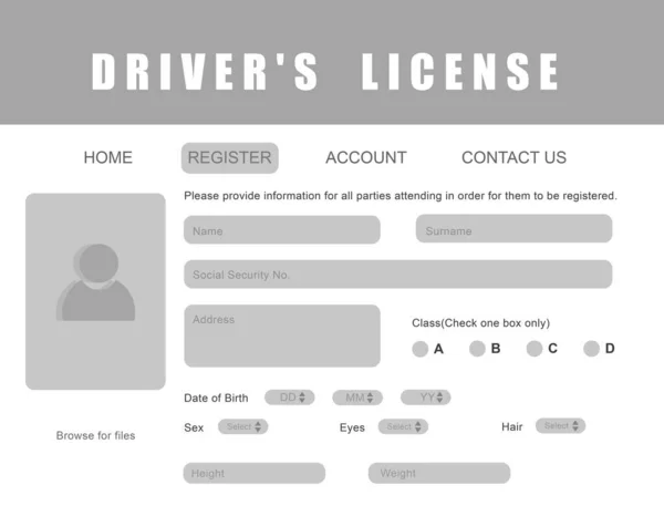 Página Site Com Formulário Pedido Licença Motorista — Fotografia de Stock