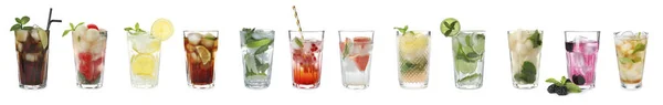 Set Different Refreshing Cocktails White Background Banner Design — Stock Photo, Image