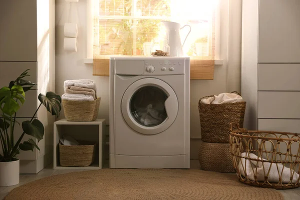 Stylish Room Interior Washing Machine Design Idea — Stock Photo, Image