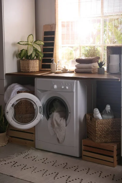 Stylish Room Interior Washing Machine Design Idea — Stock Photo, Image