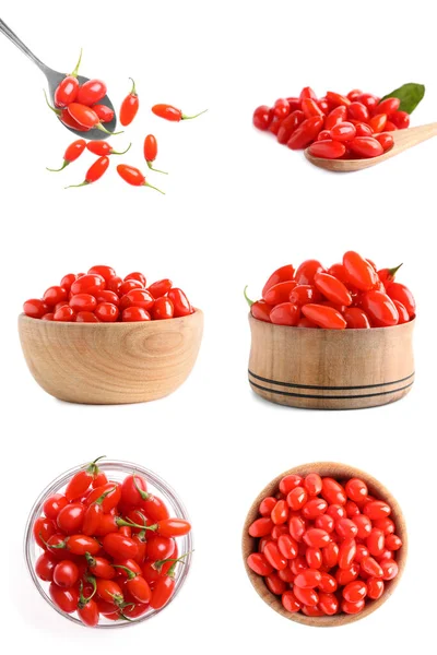 Set Fresh Goji Berries White Background — Stock Photo, Image