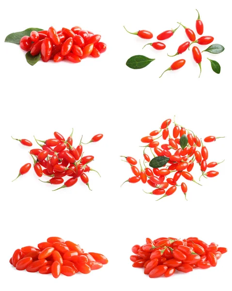 Set Fresh Goji Berries White Background — Stock Photo, Image