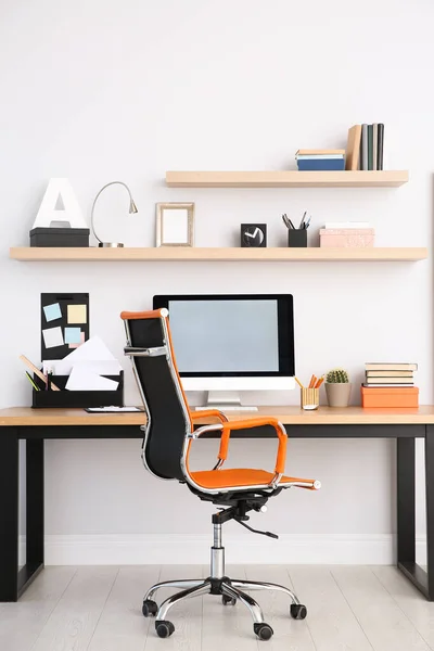 Modern Computer Table Office Interior Stylish Workplace — Stock Photo, Image