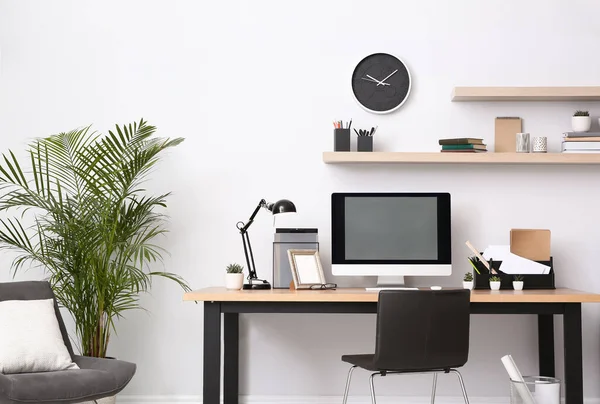 Modern Computer Table Office Interior Stylish Workplace — Stock Photo, Image