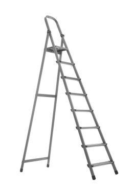 Modern metal merdiven beyaza izole edilmiş. Yapı aracı