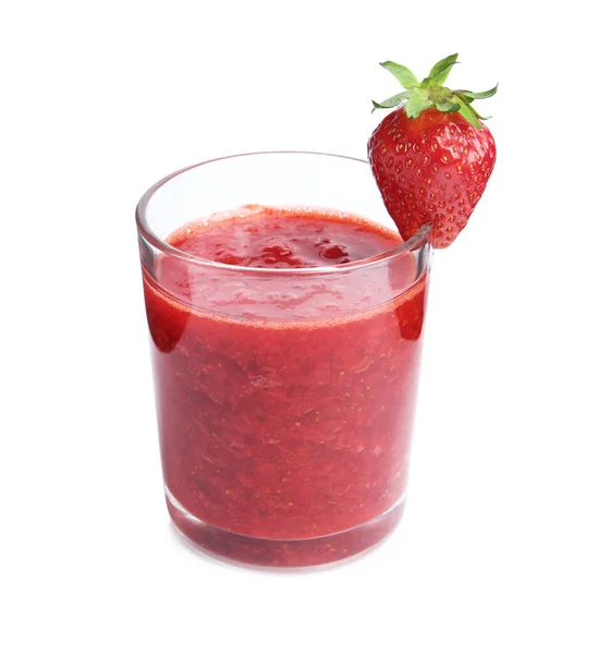 Savoureux Smoothie Aux Fraises Verre Isolé Sur Blanc — Photo