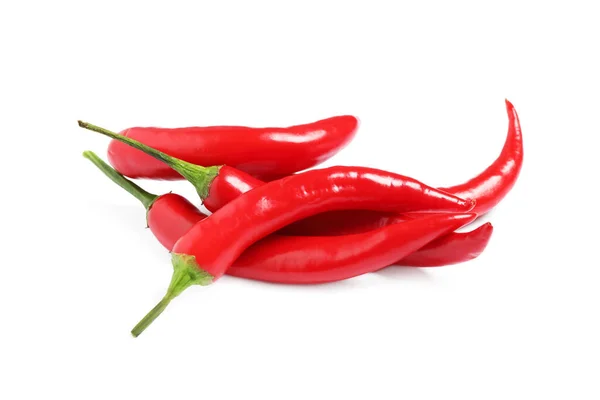 Érett Piros Forró Chili Paprika Izolált Fehér — Stock Fotó