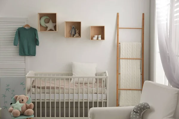 Stylish Baby Room Interior Crib Armchair — Stock Photo, Image