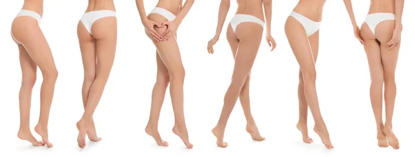 Beyaz Arka Planda Ince Vücutlu Kadınların Yakın Görüntüsü Kolaj Pankart — Stok fotoğraf