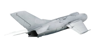 MiG-17 avcı uçağı beyazda izole edildi. Askeri makineler.
