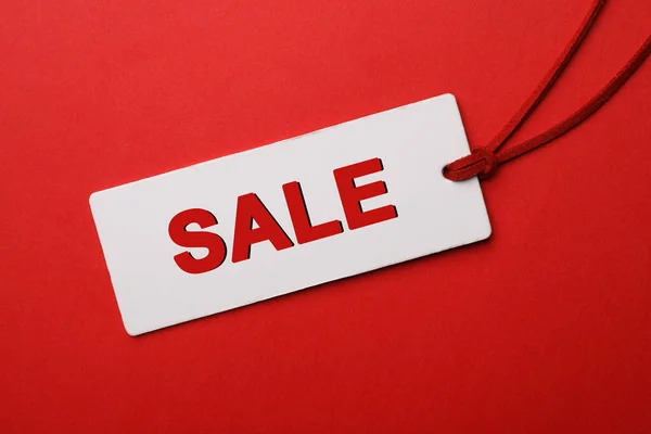 Tag Text Sale Red Background Top View Black Friday — Stock Photo, Image