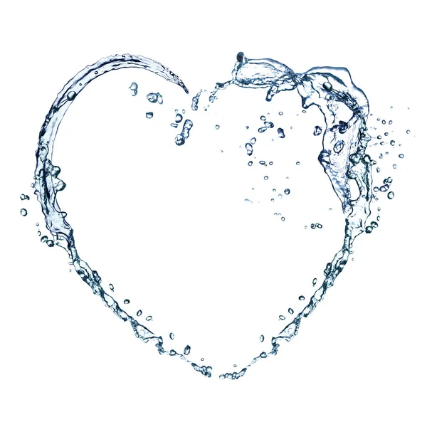 Moldura Forma Coração Feita Salpicos Água Fundo Branco Espaço Para — Fotografia de Stock