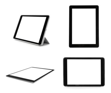 Beyaz arkaplanda tablet bilgisayarları kümesi