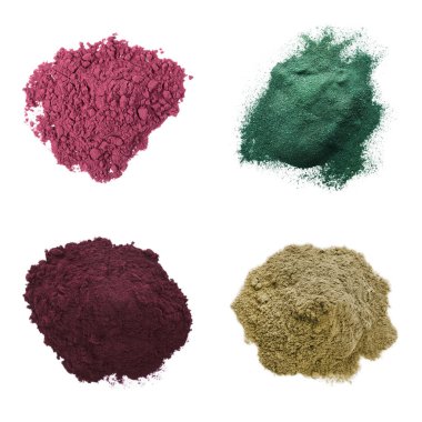 Beyaz arka planda farklı süperyiyecekler seti, üst görünüm