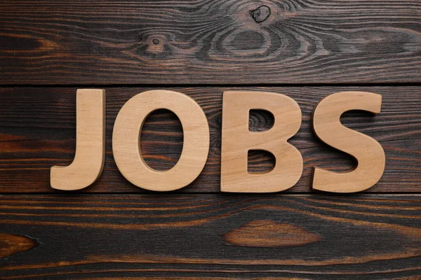 Słowo Jobs Drewnianym Tle Płaski Leżał Koncepcja Kariery — Zdjęcie stockowe