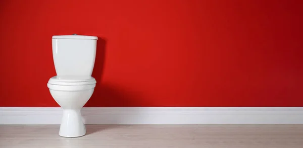 Toilet Bowl Red Wall Restroom Space Text Banner Design — Stock Photo, Image