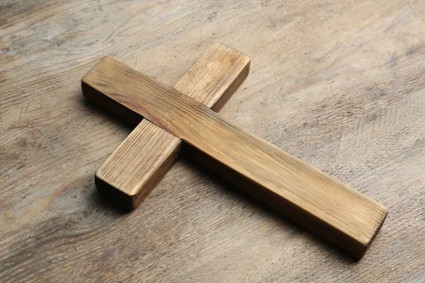 Krzyż Chrześcijański Drewnianym Tle Pojęcie Religii — Zdjęcie stockowe