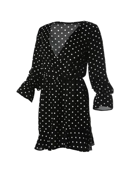 Красивая Короткая Черная Горошек Платье Белом Фоне — стоковое фото