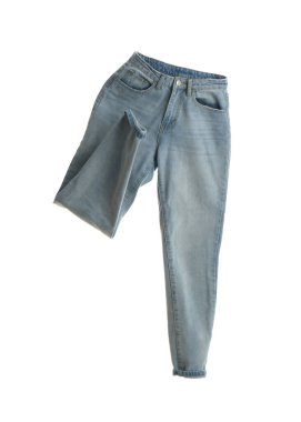 Mavi kot beyaz üzerine izole edilmiş. Şık kıyafetler.