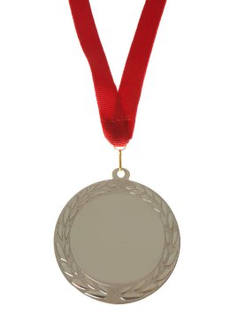 Beyaza izole edilmiş gümüş madalya. Tasarım için boşluk