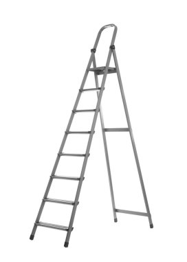 Modern metal merdiven beyaza izole edilmiş. Yapı aracı