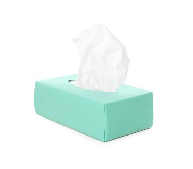 Beyaz üzerine izole edilmiş kağıt mendil kutusu