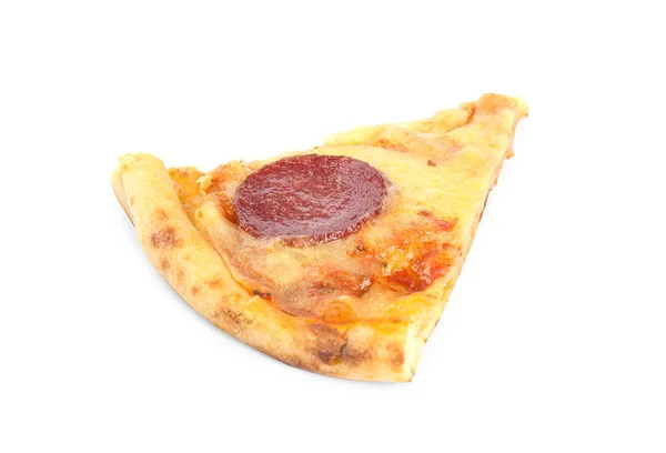 Scheibe Leckere Pfefferoni Pizza Isoliert Auf Weiß — Stockfoto