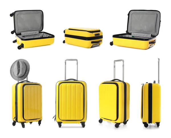 Set Von Gelben Koffern Auf Weißem Hintergrund — Stockfoto