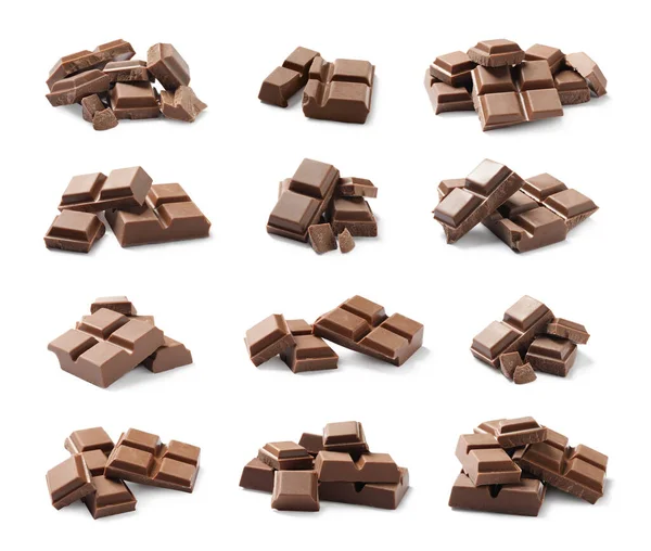 Set Pieces Milk Chocolate White Background — Stock Photo, Image