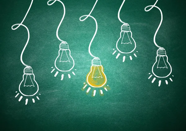 Idea Concept Light Bulbs Drawn Green Chalkboard — Stock Photo, Image