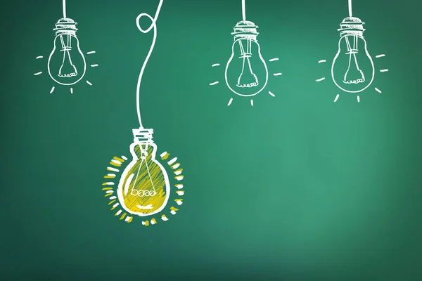 Idea Concept Light Bulbs Drawn Green Chalkboard — Stock Photo, Image