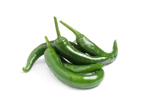 Groene Hete Chili Paprika Witte Achtergrond — Stockfoto