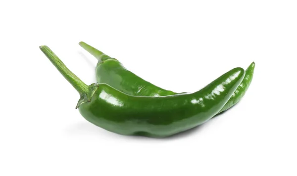Groene Hete Chili Paprika Witte Achtergrond — Stockfoto