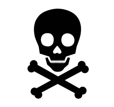 Skull and crossbones illustration on white background as warning symbol clipart