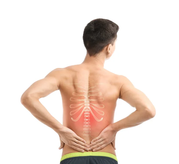 Man Suffering Pain Back White Background — Stock Photo, Image