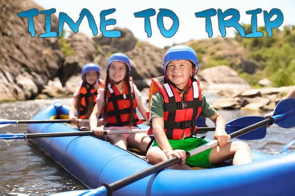 Little Children Kayaking River Outdoors Time Trip — Stock Photo, Image