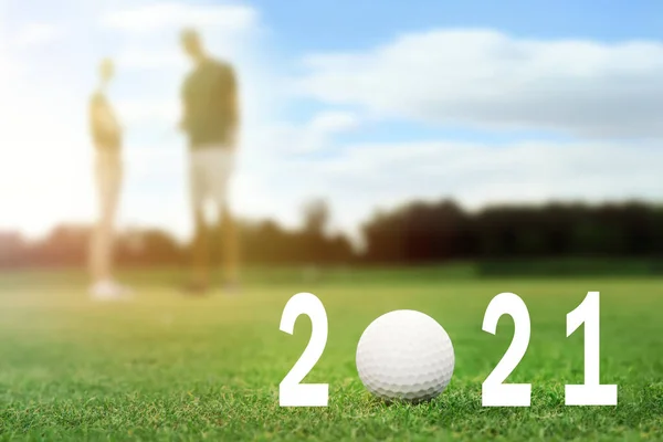 Uitnodiging Kaart Ontwerp Met Bal Voor 2021 Golf Evenementen Ruimte — Stockfoto