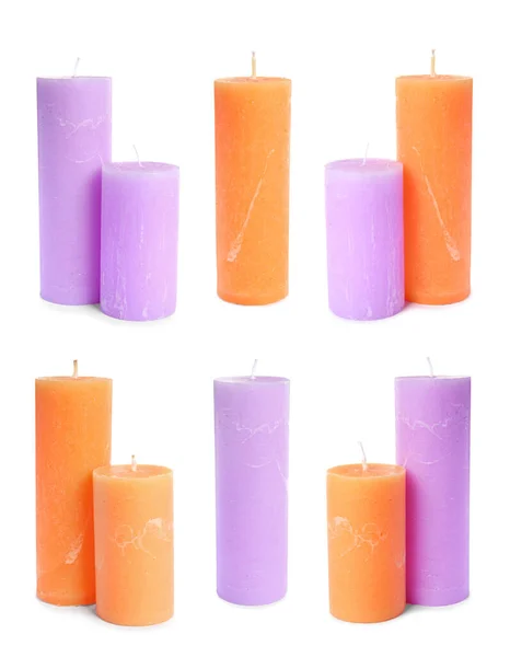 Set Color Wax Candles White Background — Stock Photo, Image