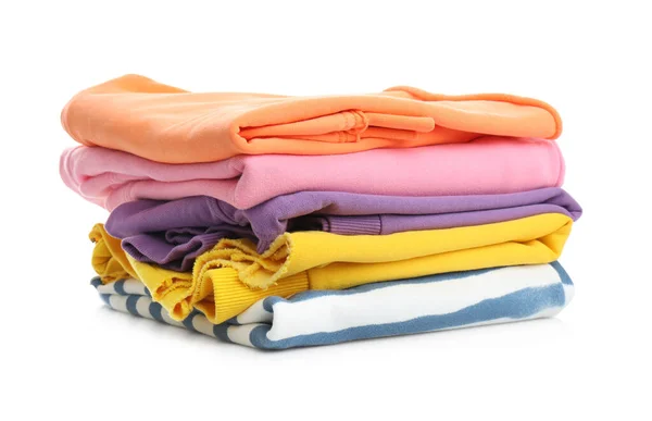 Stack Folded Clothes Isolated White — Stock Photo, Image