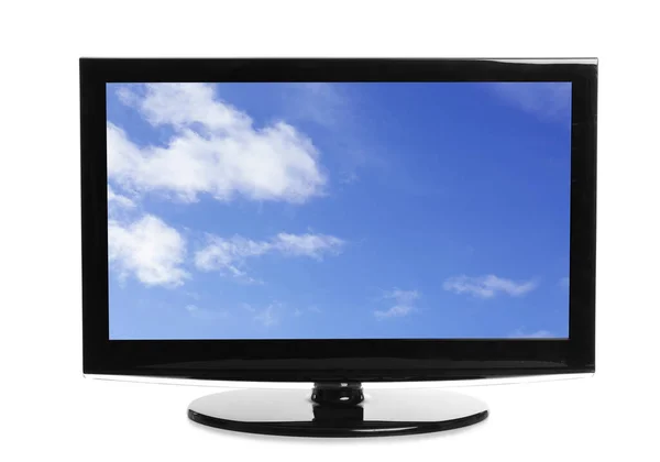 Moderno Televisor Plasma Con Paisaje Pantalla Sobre Fondo Blanco — Foto de Stock
