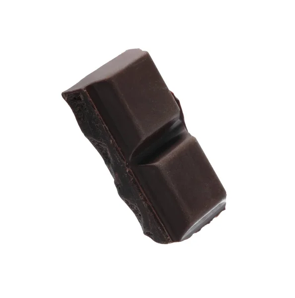 Pedazo Delicioso Chocolate Negro Aislado Blanco — Foto de Stock