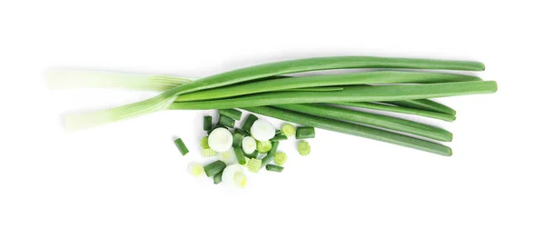 Fresh Green Spring Onions Isolated White Top View — Stock Photo, Image