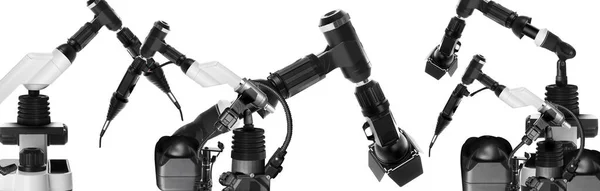 Modern Elektronikus Laboratóriumi Robot Manipulátorok Fehér Háttérrel Banner Design Gépi — Stock Fotó