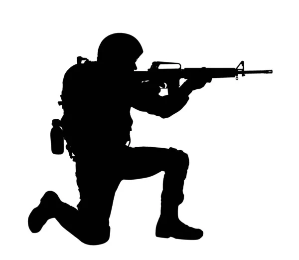 Silhouette Soldat Avec Fusil Assaut Sur Fond Blanc Service Militaire — Photo
