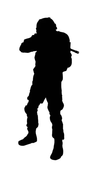 Silhouette Soldat Avec Fusil Assaut Sur Fond Blanc Service Militaire — Photo