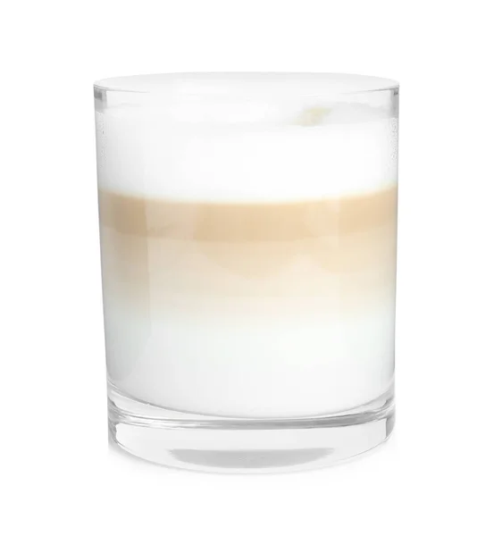 Vaso Delicioso Macchiato Latte Aislado Blanco — Foto de Stock